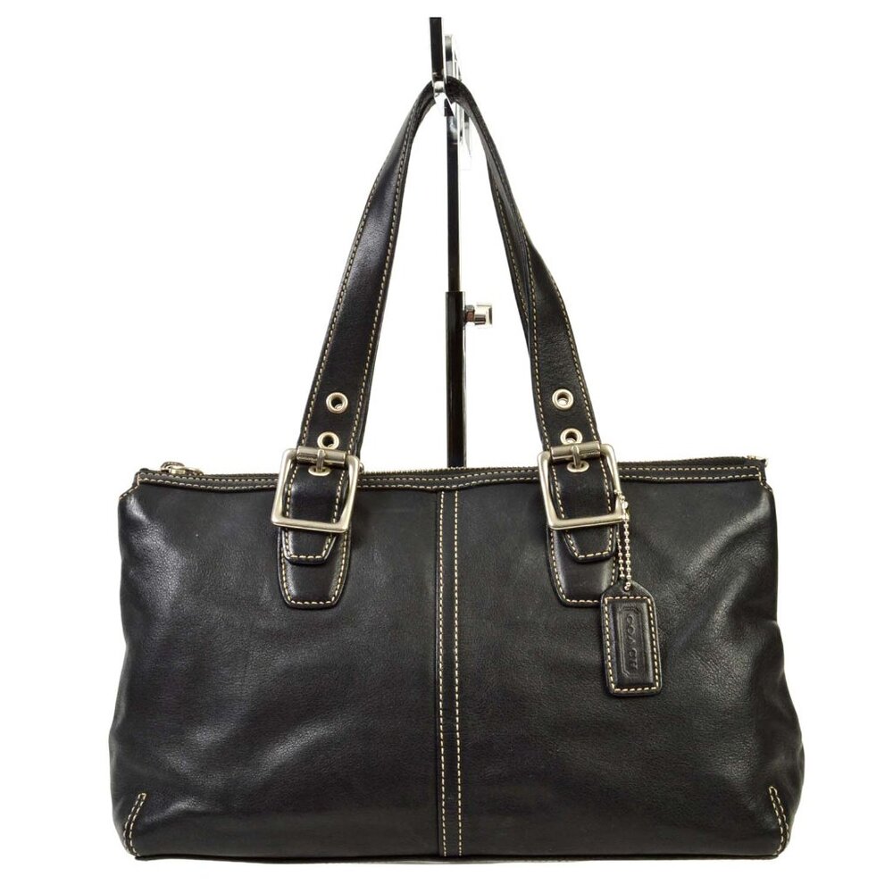 AUTHENTIC COACH 9545 Vintage Legacy Zip Top Black Smooth Leather Satchel